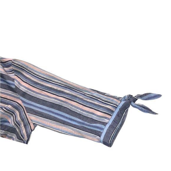 CATHERINES 0X 14/16W Plus Button Front Striped Shirt Tie Sleeve Pink Blue - Picture 4 of 4